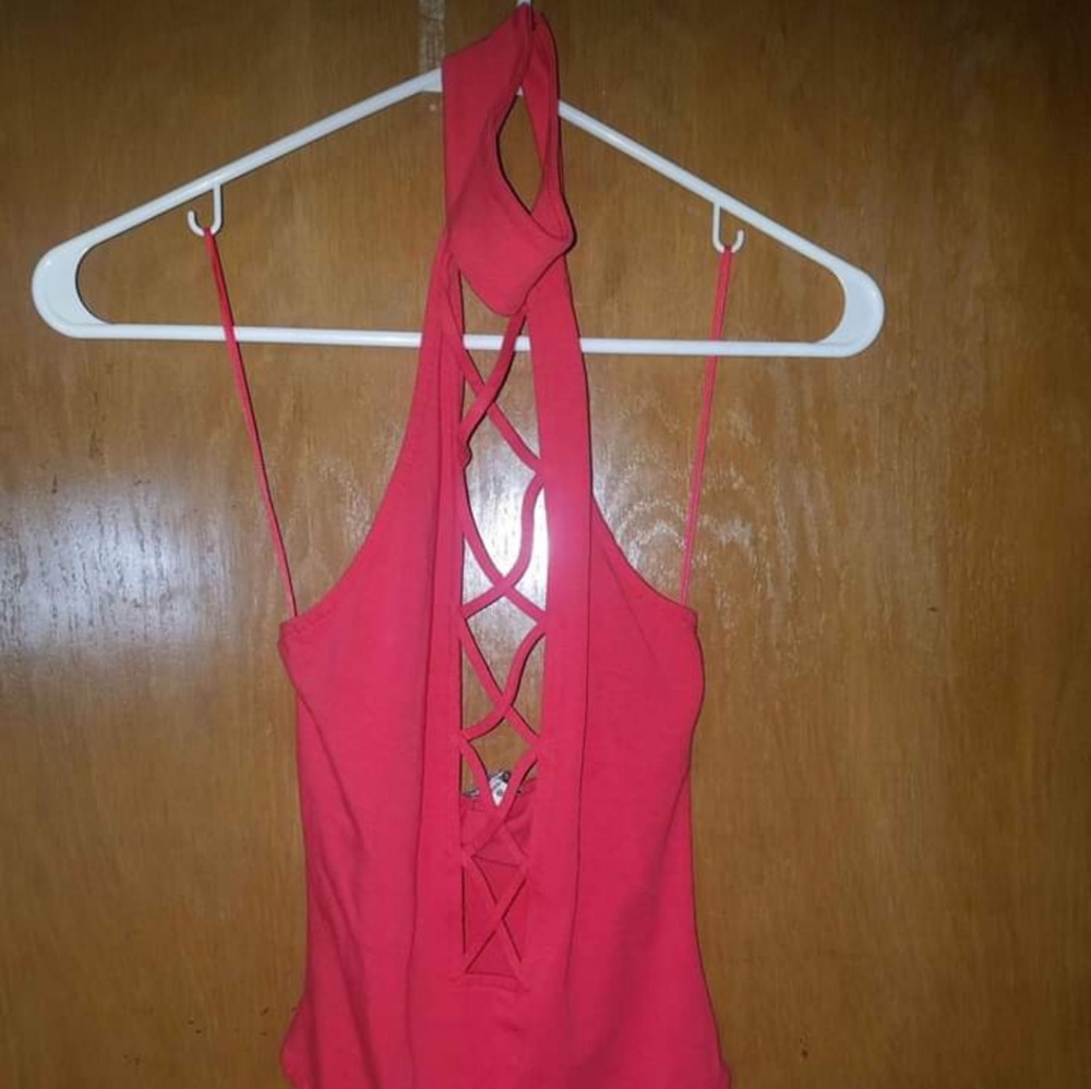 Red lace up bodysuit. Size xs.